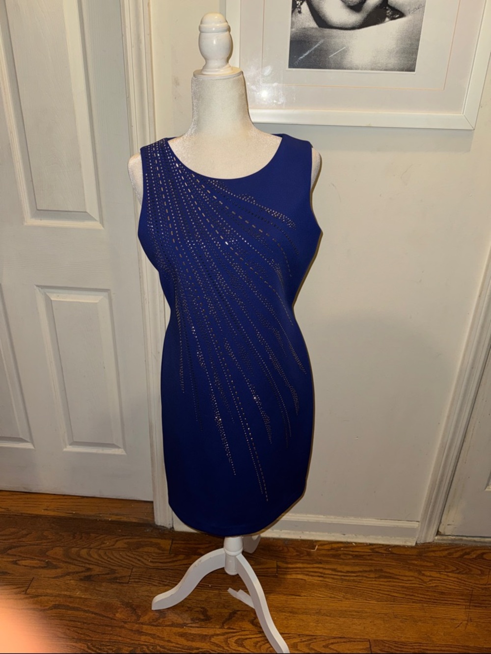 Calvin Klein Royal Blue Sleeveless Mini Dress with Rhinestone Detail